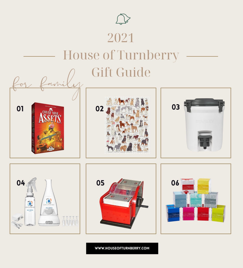 Promotional grid showing six recommended family gifts with headline ‘2021 House of Turnberry Gift Guide’
