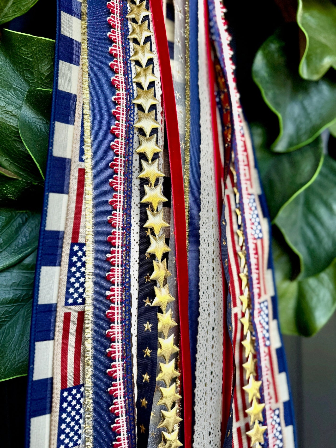 American Glory Designer Bow on a summer holiday front door wreath